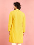 Men's Yellow Jacquard+ Embroidered Thigh Length Kurta