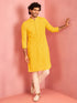 Men Yellow Embroidered Kurta Pyjama Set | Viscose