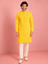 Men's Yellow Viscose Embroidered Thigh Length Kurta With Pyjama