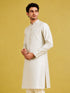 Men's Cream Silk-Blend Embroidered Knee Length Kurta