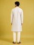 Men's Cream Silk-Blend Embroidered Knee Length Kurta with Pyjama