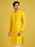 Men's Mustard Silk-Blend Embroidered Knee Length Kurta
