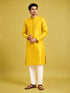 Men's Mustard Silk-Blend Embroidered Knee Length Kurta with Pyjama