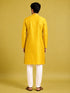 Men's Mustard Silk-Blend Embroidered Knee Length Kurta with Pyjama