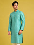 Men's Mint Silk-Blend Embroidered Knee Length Kurta