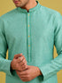 Men's Mint Silk-Blend Embroidered Knee Length Kurta with Pyjama