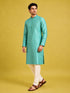 Men's Mint Silk-Blend Embroidered Knee Length Kurta with Pyjama
