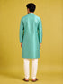 Men's Mint Silk-Blend Embroidered Knee Length Kurta with Pyjama