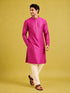 Men's Wine Silk-Blend Embroidered Knee Length Kurta
