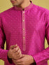 Men's Purple Silk-Blend Embroidered Knee Length Kurta with Pyjama