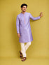 Men's Lavender Silk-Blend Embroidered Knee Length Kurta