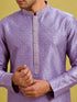 Men's Lavender Silk-Blend Zari Embroidery, Thread Ebroidery Knee Length Kurta with Pyjama