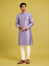 Men's Lavender Silk-Blend Zari Embroidery, Thread Ebroidery Knee Length Kurta with Pyjama
