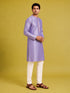 Men's Lavender Silk-Blend Zari Embroidery, Thread Ebroidery Knee Length Kurta with Pyjama