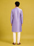Men's Lavender Silk-Blend Zari Embroidery, Thread Ebroidery Knee Length Kurta with Pyjama