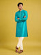 Men Turquoise Silk Blend Kurta with Pyjama Navratri, Diwali, Wedding, Festive, Party, Festive Glitz Ethnic Wear