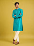 Men Turquoise Silk Blend Kurta with Pyjama Navratri, Diwali, Wedding, Festive, Party, Festive Glitz Ethnic Wear