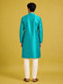 Men's Turquoise Silk-Blend Embroidered Knee Length Kurta with Pyjama