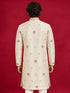 Men's Cream Silk-Blend Embroidered Knee Length Kurta