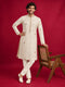 Men Cream Silk Blend Kurta with Pyjama Festive, Diwali Ethnic Wear
