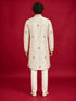 Men's Cream Silk-Blend Embroidered Knee Length Kurta with Pyjama
