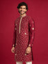 Men's Maroon Silk-Blend Embroidered Knee Length Kurta