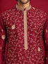 Men's Maroon Silk-Blend Embroidered Knee Length Kurta with Pyjama
