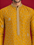 Men's Mustard Silk-Blend Embroidered Knee Length Kurta