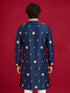 Men's Navy Blue Silk-Blend Embroidered Knee Length Kurta