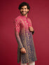 Men's Pink Silk-Blend Ombre Knee Length Kurta