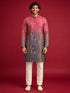 Men's Pink Silk-Blend Ombre Knee Length Kurta with Pyjama