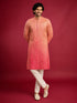 Men Peach Silk Blend Kurta with Pyjama Festive, Diwali Ethnic Wear