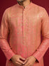 Men's Peach Silk-Blend Ombre Knee Length Kurta with Pyjama