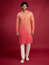 Men's Peach Silk-Blend Ombre Knee Length Kurta with Pyjama