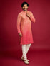 Men's Peach Silk-Blend Ombre Knee Length Kurta with Pyjama