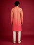 Men's Peach Silk-Blend Ombre Knee Length Kurta with Pyjama