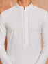 Men's White Pure-Cotton Self Design Knee Length Kurta