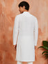 Men's White Pure-Cotton Self Design Knee Length Kurta