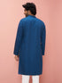 Men's Blue Cotton Self Design Knee Length Kurta