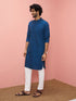 Men's Blue Cotton Self Design Knee Length Kurta with Pyjama