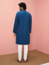 Men's Blue Cotton Self Design Knee Length Kurta with Pyjama