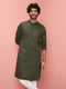Men Olive Cotton Kurta Festive, Diwali Ethnic Wear