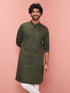 Men Olive Cotton Kurta Festive, Diwali Ethnic Wear