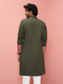 Men's Olive Cotton Self Design Knee Length Kurta
