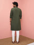 Men's Green Cotton Self Design Knee Length Kurta with Pyjama