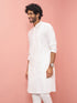 Men's White Cotton Self Design Knee Length Kurta