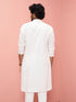 Men's White Cotton Self Design Knee Length Kurta