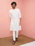Men's White Cotton Self Design Knee Length Kurta with Pyjama