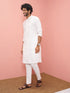 Men's White Cotton Self Design Knee Length Kurta with Pyjama