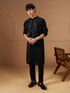 Men's Black Silk Embellished Knee Length Kurta with Trouser